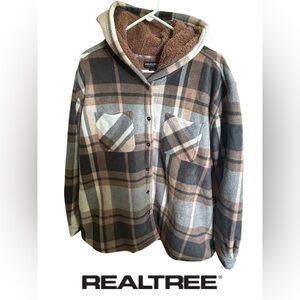 REALTREE FLEECE SHACKET FALL COAT PLAID BUTTON FRONT HOODED WOMEN’S JACKET